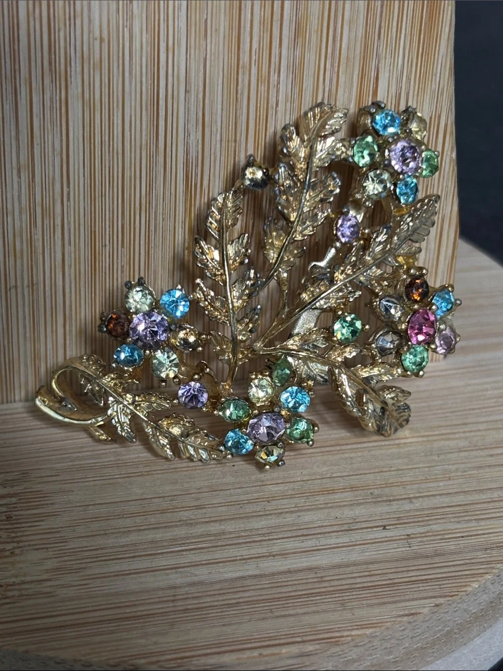 Vintage Coro Gold-Tone Floral Crystal Brooch - Multicolor Elegant
